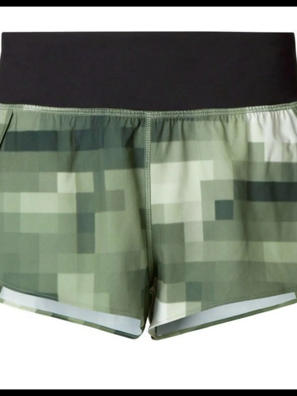 lululemon athletica Black Waistband Green Pixel-Print Athletic Shorts
